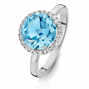 Bague Topaze Swiss Blue et diamants One More - Etna 0.16 ct  - Etna 053652AT 
