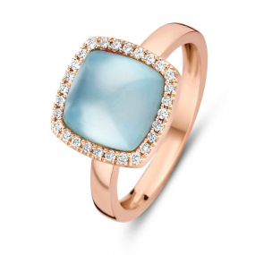 Bague topaze Swiss Blue sur nacre et diamants One More - Pantelleria 0.14 ct  - Pantelleria 0622502N 
