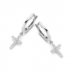 Boucles d'oreilles Argent croix serties de Zirconium - Naiomy - Celestis