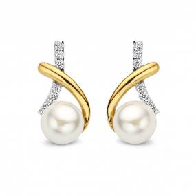 Boucles d'oreilles Argent et plaqu or zirconium perle blanche - Naiomy - Femme - Louise - N3X58