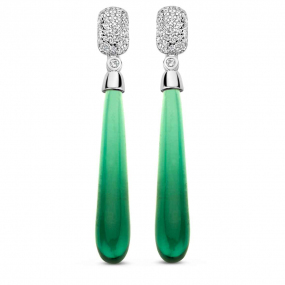 Boucles d'oreilles argent pavage zirconium et  pierre verte - Naiomy - Femme - Marguerite - N3R59