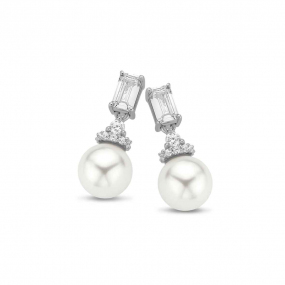 Boucles d'oreilles Argent Perle serties de Zirconium - Naiomy - Thyda