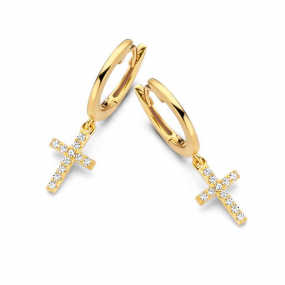 Boucles d'oreilles Argent plaqu croix serties de Zirconium - Naiomy - Passion