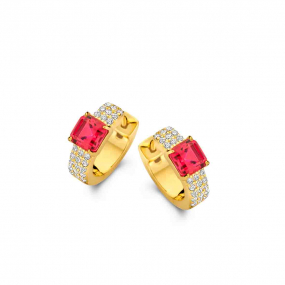 Boucles d'oreilles argent plaqu or jaune avec pierre rouge + CZ Naiomy - Kana