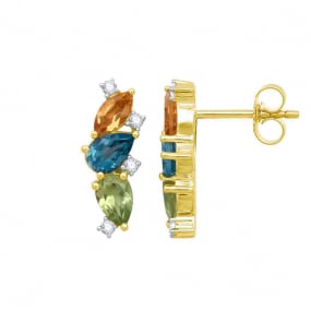 Boucles d'oreilles Citrine - Topaze - Peridot Tourmaline Or Jaune Tiffany - BOKC06

