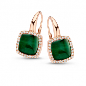 Boucles d'oreilles cristal de roche sur malachite et diamants One More - Pantelleria 062374ND
