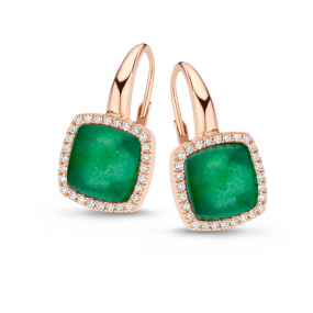 Boucles d'oreilles cristal de roche sur quartz verte et diamants One More - Pantelleria 062374Y3
