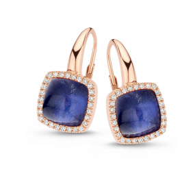 Boucles d'oreilles cristal de roche sur sodalite et diamants One More - Pantelleria 062374NS
