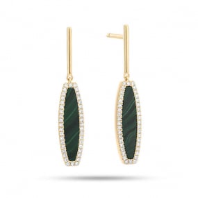 Boucles d'oreilles Malachite et Diamants Malachite Or Rose Amoureuse - E7932

