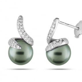 Boucles d'Oreilles Perle de Tahiti et Diamants - 9 mm-Nolwenn- 2.6013.Q1