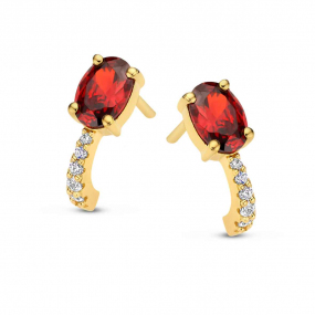 Boucles d'oreilles plaqu or jaune pierre rouge et zirconium - Naiomy - Femme - Vaianu - N3U68