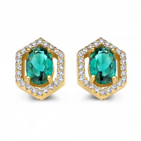 Boucles d'oreilles plaqu or jaune pierre verte et zirconium - Naiomy - Brianna