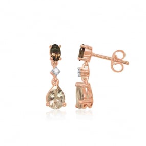 Boucles d'oreilles Quartz Fum - Morganite Tourmaline Or Jaune Raiura - BOKC05

