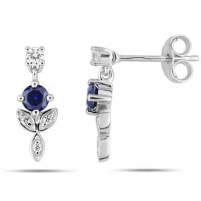 Boucles d'Oreilles Saphir et Zirconium   Or Blanc Flavie - 2.7207.S1