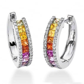 Boucles d'Oreilles Saphirs Rainbow  diamant Or Blanc Erina - 2K199W8-1