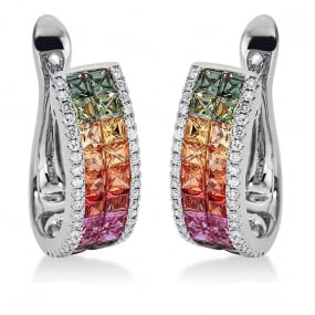 Boucles d'Oreilles Saphirs Rainbow  diamant Or Blanc Johanna - 2K296W8-1