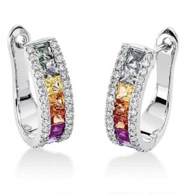 Boucles d'Oreilles Saphirs Rainbow  diamant Or Blanc Ophlie - 2O489W8-1