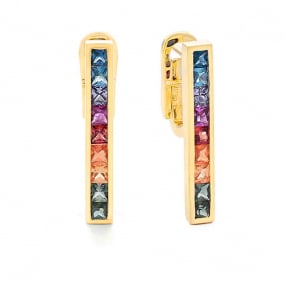 Boucles d'Oreilles Saphirs Rainbow   Or Jaune Laurianne - E9014