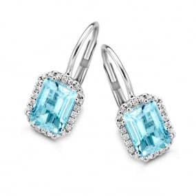 Boucles d'Oreilles Topaze Sky Blue Diamants Topaze bleue Sky blue Or Blanc Rosie - 063012TA

