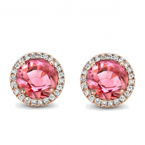 Boucles d'oreilles Tourmaline Rose et diamants - One More - Etna 050514RA
