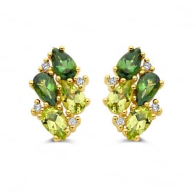 Boucles d'Oreilles Tourmaline Verte - Peridot et Diamants Tourmaline Verte - Peridot Or Jaune Sirna - 067209DA

