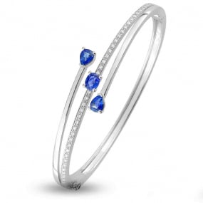 Bracelet Jonc diamants et saphirs en Or Blanc et diamant 0.34 ct Princesse -6.6001.S1