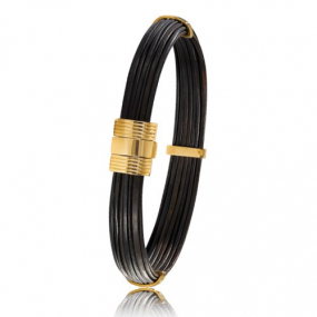 Bracelet fil noir en or jaune et diamant pour femme - Éléphant