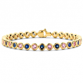 Bracelet Tennis Saphirs Bleu et Rose     en Or Jaune - Mona - 947829SX