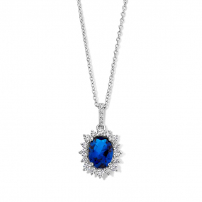 Chane et pendentif Argent avec zirconium bleu et blanc - Naiomy  - Ana