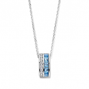 Chane et pendentif Argent avec Zirconium bleu et blanc - Naiomy - Flicia