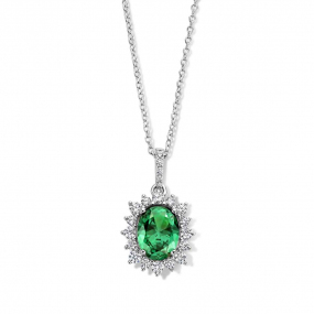 Chane et pendentif Argent avec zirconium vert et blanc - Naiomy  - Femme - Paula - N3U55