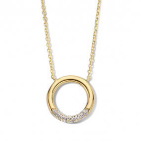 Chane et pendentif rond Argent plaqu or jaune serti de zirconium - Naiomy - Rachel