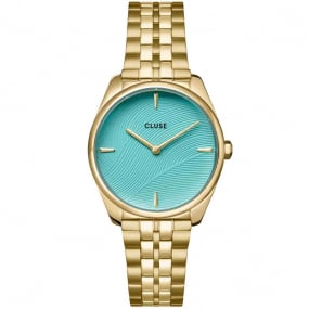 Cluse Froce Petite Watch Steel, Leaf Texture Pool Blue, Gold Colour  -  - CW11220