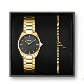 Coffret Cluse Gift Box Froce Mini Watch Black & Chain Bracelet, Gold Colour  -  - CG11701