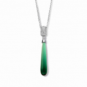 Collier Argent pavage zirconium et pierre verte - Naiomy  - Femme - Papetee - N3R58