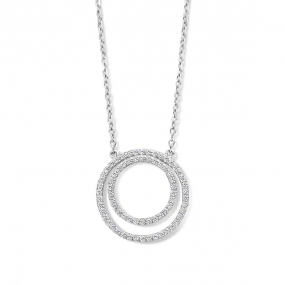 Collier Argent pendentif 2 cercles serti d'oxyde de zirconium - Naiomy - Clia