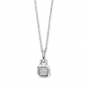 Collier Argent pendentif carr serti d'oxyde de zirconium - Naiomy - Nadya