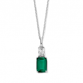 Collier Argent pendentif pierre verte  serti de zirconium - Naiomy - Justine