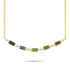 Collier Citrine- Peridot - hessonite - Topaze  - Or Jaune - Ariella -CLKC05
