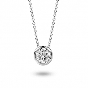 Collier Diamant Solitaire - Serti Clos 0.19 ct Or Blanc 1.9g Saya - 92AJ37A-