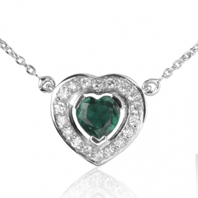 Collier Emeraude coeur0.50 ct serti de diamants 0.18 ct Fanny - CL4371-EM0.50