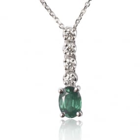 Collier meraude ovale 0.85 ct serti de 0.20 ct de diamants Myrona - CL3923-EM0.85