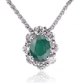 Collier Emeraude ovale de 1 carat serti de 0.60 ct de diamants Espoir - CL3827-EM1