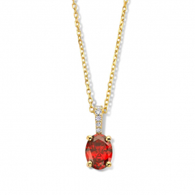 Collier et pendentif plaqu-or avec pierre rouge et Zirconium blanc - Naiomy - Victoria