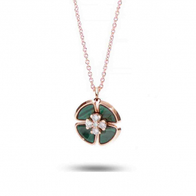 Collier Ptales Diamants et Malachite 0.185 ct Rolianne - KGCF-680R-MALACHITE