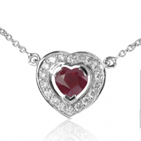 Collier Rubis forme coeur 0.60 ct serti de diamants 0.18 ct diamant Kyana - CL4371-RU0.60