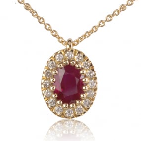 Collier Rubis ovale 1.30 ct entour de diamants 0.16 ct diamant Fannie - CL4310-RU1.3