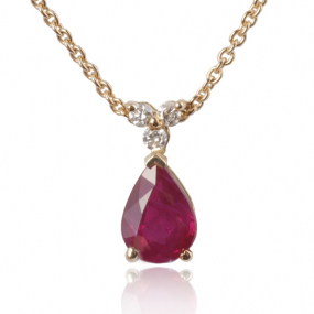 Collier rubis poire 0.90 ct serti de 3 diamants 0.06 ct diamant Lanne - CL4317-RU0.90