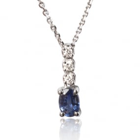 Collier saphir 0.60 ct serti de diamants 0.09 ct  0.6ct - Azaly-CL3922-0.60