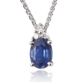 Collier saphir ovale 1.35 ct serti de diamants 0.09 ct 1.35ct - Lina-CL3247-1.35